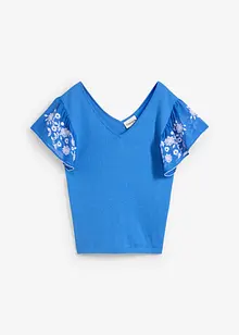 Stickad topp med sidenandel och chiffongärmar, bonprix