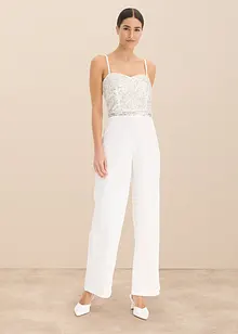 Brudjumpsuit i kräpp med struktur och med pärlbroderi, bonprix