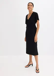 Ribbstickad jerseyklänning med rynk i sidan, bonprix