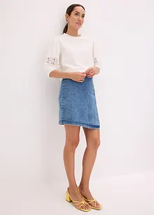 Kortärmad blus med linneandel, bonprix