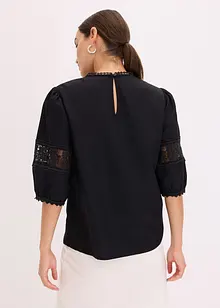 Kortärmad blus med linneandel, bonprix