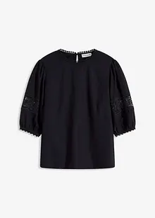 Kortärmad blus med linneandel, bonprix