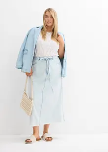 Mellanlång jeanskjol Mid Waist, Super Soft, bonprix
