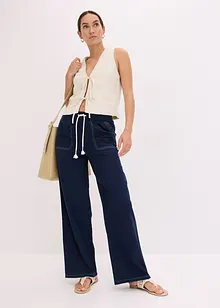 Byxa med snodd i midjan och kontrasterande sömmar, av lätt twill, bonprix