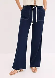 Byxa med snodd i midjan och kontrasterande sömmar, av lätt twill, bonprix