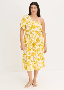 Mönstrad one shoulder-klänning i viskos med struktur, bonprix