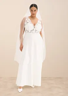 Brudklänning i glänsande satin med blomapplikation, bonprix