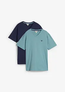 T-shirt med V-ringning (2-pack) av ekologisk bomull, bonprix