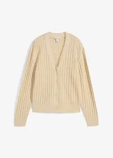 Hålmönstrad cardigan med linneandel, bonprix