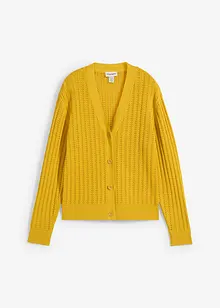 Hålmönstrad cardigan med linneandel, bonprix
