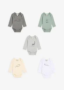 Långärmad babybody (5-pack), ekologisk bomull, bonprix
