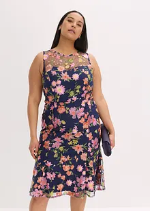 Mellanlång klänning med blombroderi, bonprix