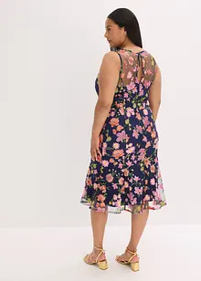 Mellanlång klänning med blombroderi, bonprix