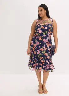 Mellanlång klänning med blombroderi, bonprix