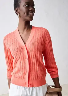 Hålmönstrad cardigan med linneandel, bonprix