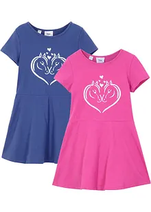 Kortärmad jerseyklänning för barn (2-pack), ekologisk bomull, bonprix