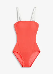 Baddräkt i material med struktur, med transparenta axelband, bonprix