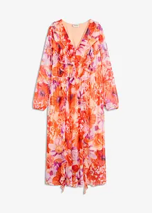 Chiffongklänning med volanger i återvunnen polyester, bonprix