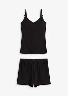 Ribbstickad bomullspyjamas med shorts, bonprix