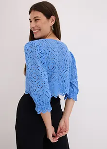 Blus med hålbroderi och puffärmar, bonprix