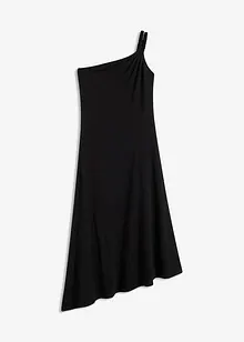Jerseyklänning med asymmetrisk nederkant och knutdetalj på axeln, av bomull, bonprix