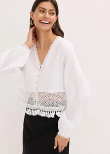 Blus med virkad infällning och fransar, bonprix