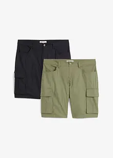 Stretchiga bermudas i cargomodell (2-pack), normal passform, bonprix