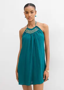 Krinklad klänning med struktur och smala axelband, bonprix