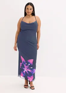 Klänning med axelband, av fintrådig mesh, bonprix