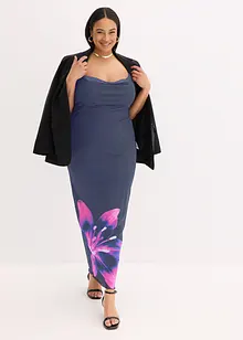 Klänning med axelband, av fintrådig mesh, bonprix