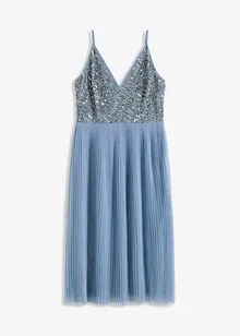 Midiklänning med veckad kjoldel och paljettbroderi, bonprix