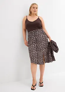 Kjol med leopardmönster och slits, bonprix