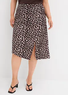 Kjol med leopardmönster och slits, bonprix