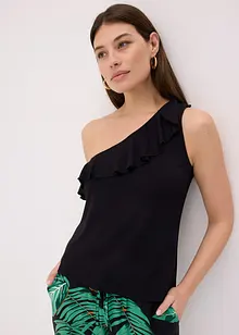 One shoulder-linne med volang i mjuk viskosmix, bonprix