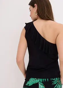 One shoulder-linne med volang i mjuk viskosmix, bonprix