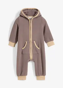 Sparkdräkt i fleece med huva och björnapplikation, bonprix