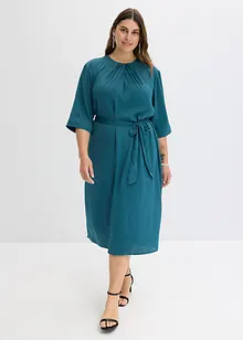 Mellanlång klänning i glansig satin, bonprix
