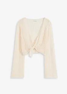 Kort strandcardigan med virkad look, bonprix