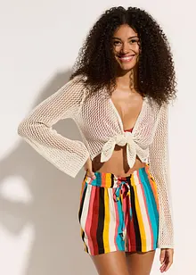 Kort strandcardigan med virkad look, bonprix