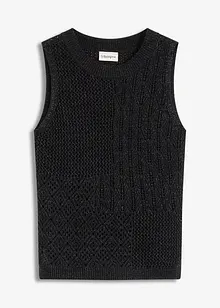 Stickad, ärmlös topp med hålmönster och Lurexgarn, bonprix