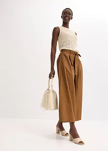 Byxa i poplin av bomullsmix + skärp (2 delar), bonprix