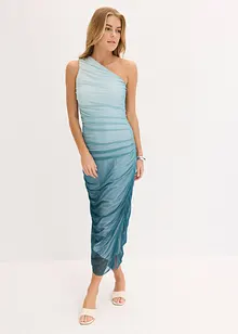One shoulder klänning med meshinfällning, bonprix