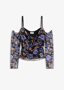 Cold shoulder-topp i tunn mesh, bonprix