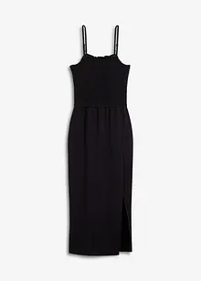 Smockad, mellanlång klänning i stabil jersey med slits, bonprix