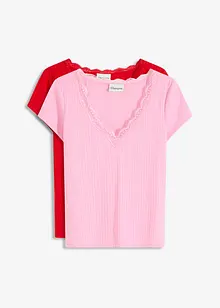 Ribbstickad topp med spetsdetalj (dubbelpack), bonprix