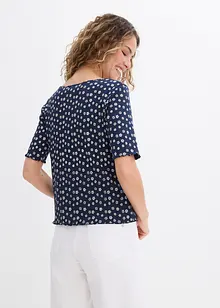 Ribbad topp med blommönster, halv ärm, bonprix