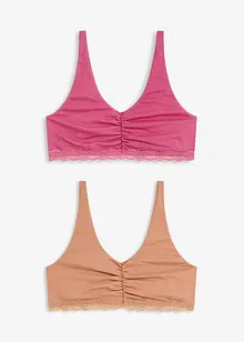 Bralette med bomull och spets (2-pack), bonprix