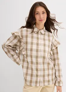 Skjortblus med volanger, bonprix