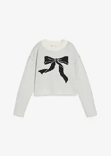 Ribbstickad tröja med rosett, bonprix