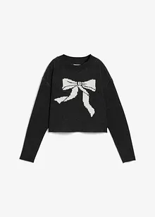 Ribbstickad tröja med rosett, bonprix